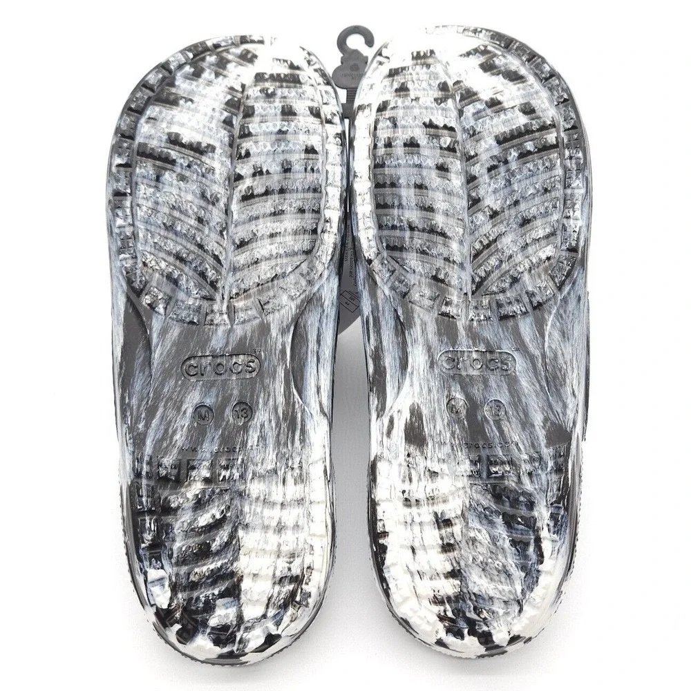 Crocs Classic Mens Size 13 Marbled White Black Slides Slip On Sandals New 207701